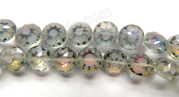 Frosted Grey Mystic Crystal  -  Frosted Star Cut Daisy Faceted Coins 12"