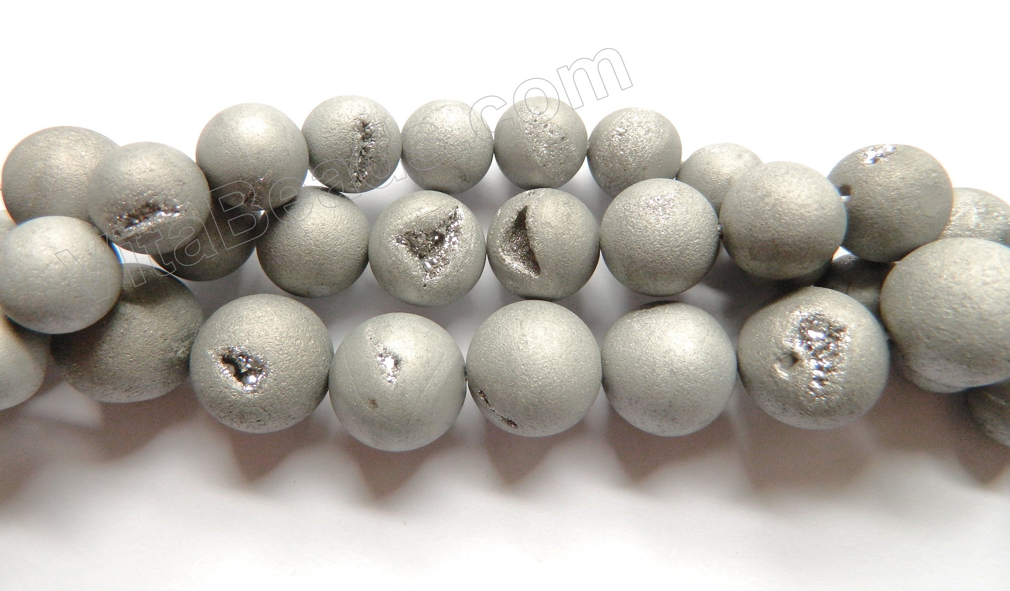 Frosted Silver Druzy Crystal  -  Smooth Round Beads 16"