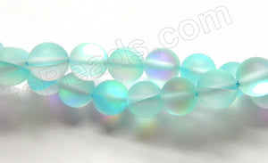 Half Plated Frosted Crystal  -  Aqua  -  Smooth Round  16"