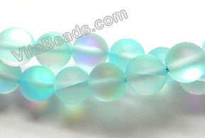 Half Plated Frosted Crystal  -  Aqua  -  Smooth Round  16"