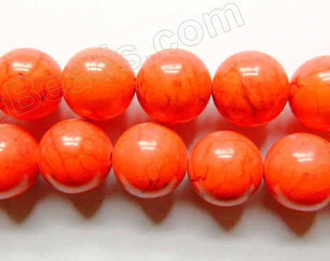 Deep Orange Cracked Turquoise - Big Smooth Round Beads   16"