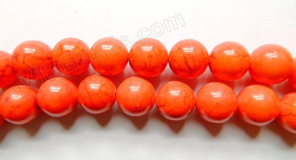 Deep Orange Cracked Turquoise - Smooth Round Beads   16"