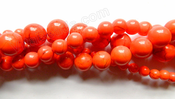 Deep Orange Cracked Turquoise - Smooth Round Beads   16"