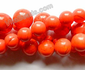 Deep Orange Cracked Turquoise - Big Smooth Round Beads   16"