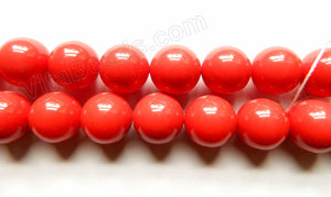 MOP Shell Pearl  -  Orange Red  -  Big Smooth Round Beads 16"
