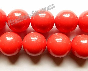 MOP Shell Pearl  -  Orange Red  -  Big Smooth Round Beads 16"