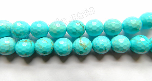Bright Blue Crack Turquoise  -  128 Cut Faceted Round  16"