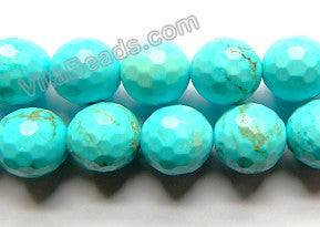 Bright Blue Crack Turquoise  -  128 Cut Faceted Round  16"