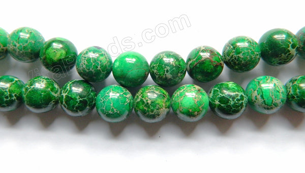 Bright Green Impression Jasper  -  Smooth Round Beads  16"