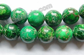 Bright Green Impression Jasper  -  Smooth Round Beads  16"