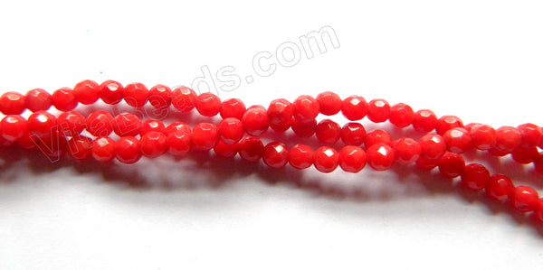 Red Bamboo Coral  -  Small Faceted Round  16"    3mm