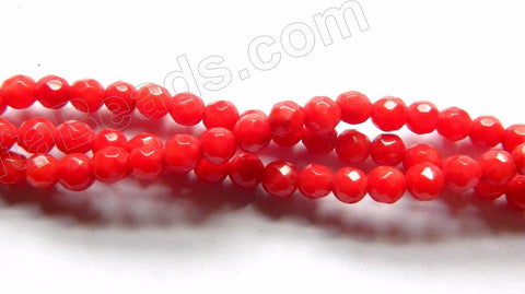Red Bamboo Coral  -  Small Faceted Round  16"    3mm