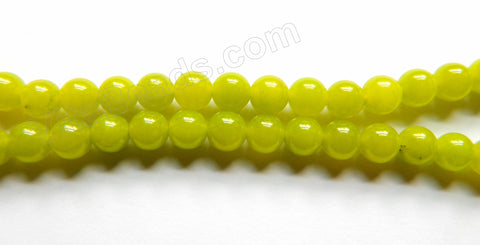 Bright Olive Mashan Jade AA -  Smooth Round Beads