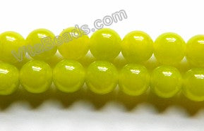 Bright Olive Mashan Jade AA -  Smooth Round Beads