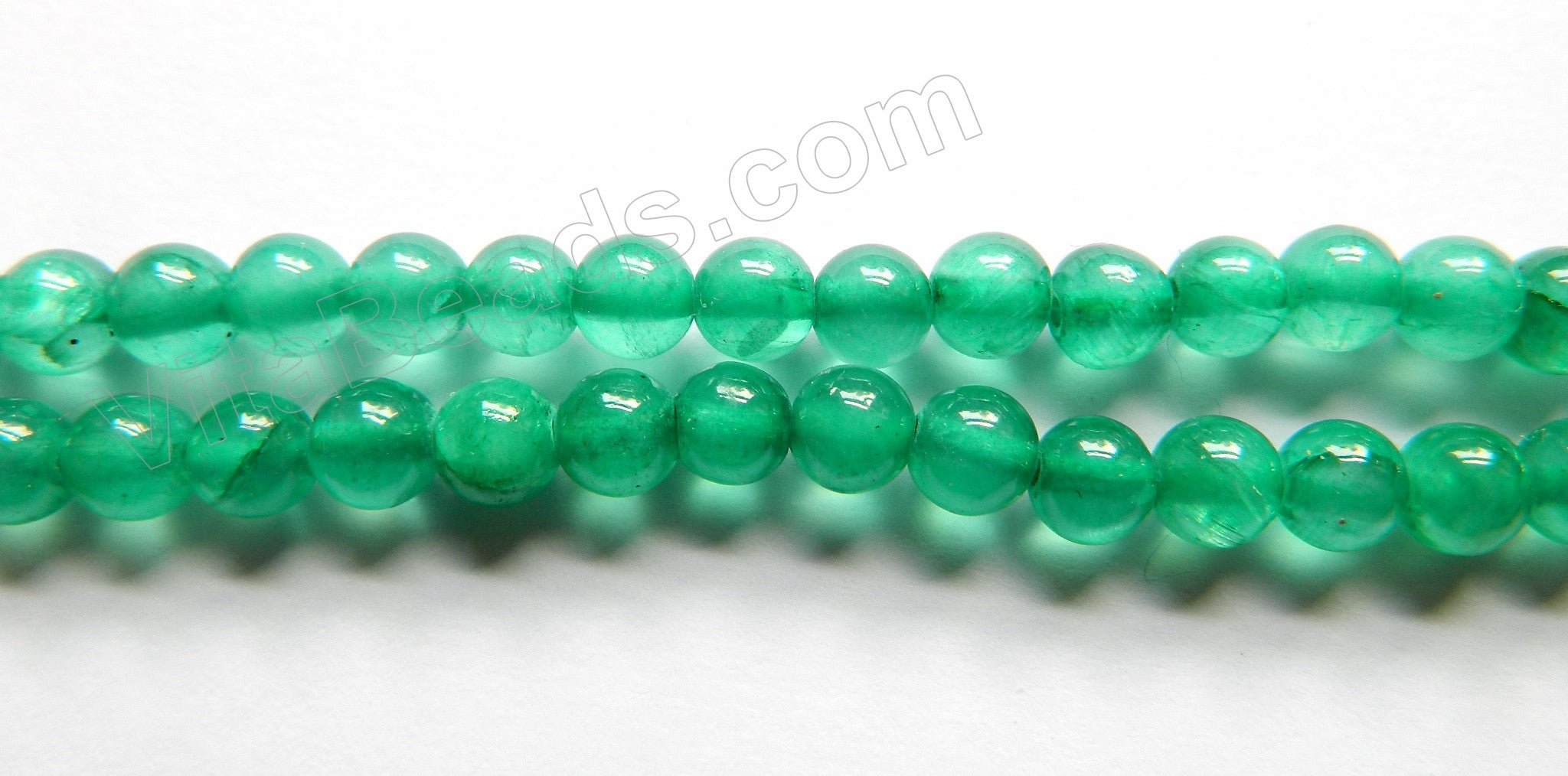 Emerald Semi Transparent Jade  -  Smooth Round Beads  16"