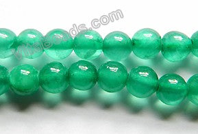 Emerald Semi Transparent Jade  -  Smooth Round Beads  16"