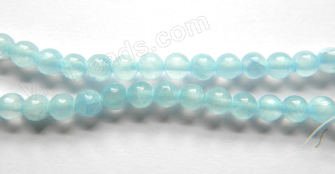 Light Blue Semi Transparent Jade  -  Smooth Round Beads  16"