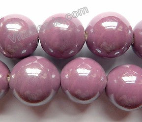 Porcelain - Plated Purple - 28mm Big Smooth Round Beads  16"
