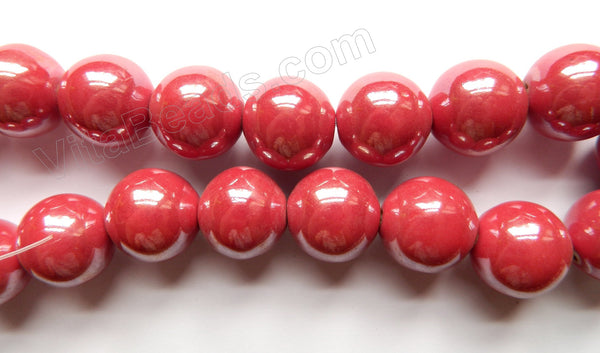 Porcelain - Plated Red  -  Big Smooth Round Beads  16"
