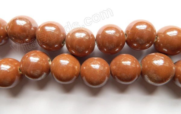 Porcelain - Plated Brown - Big Smooth Round Beads  16"