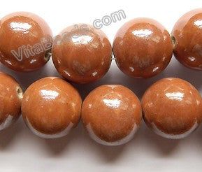 Porcelain - Plated Brown - Big Smooth Round Beads  16"