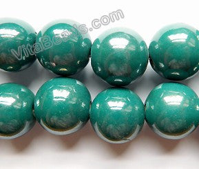 Porcelain - Plated Emerald - Big Smooth Round Beads  16"    20 mm