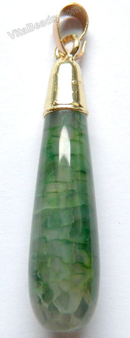 Smooth Round Teardrop Pendant with Gold Bail Dark Green Fire Agate