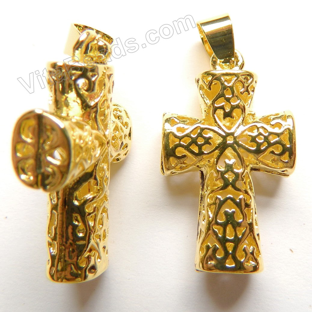 Gold Brass Mesh Cross Pendant