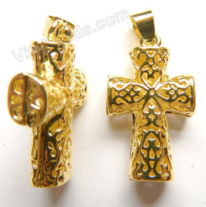 Gold Brass Mesh Cross Pendant