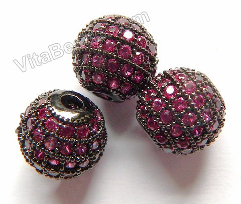 Ruby Cubic Zirconia Micro Paved - Black Brass Round Beads