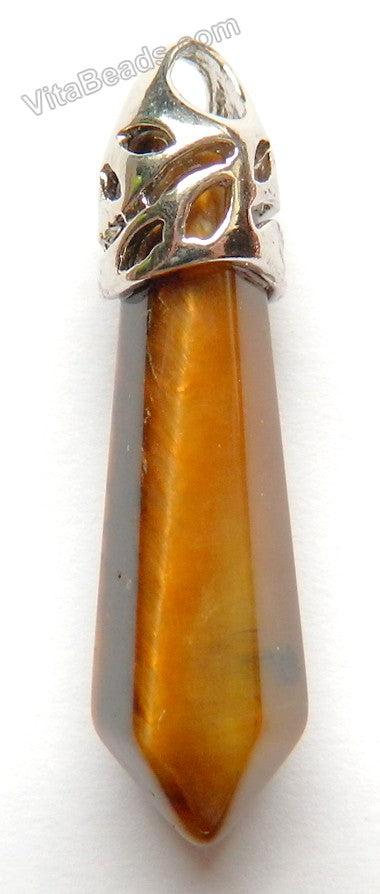 Tiger Eye - 6-Side Pendulum Pendant w/ Silver Bail