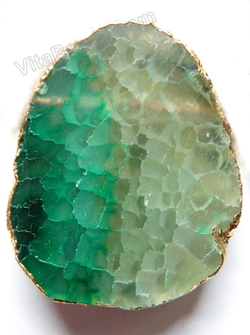 Thick Slab Pendant with Gold Trim - Light Green Fire Agate