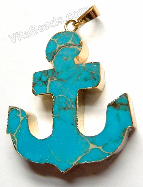 Aqua Impression Jasper -  Anchor Pendant w/ Gold Bail