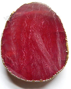 Thick Slab Pendant with Gold Trim - Dark Fuchsia Fire Agate