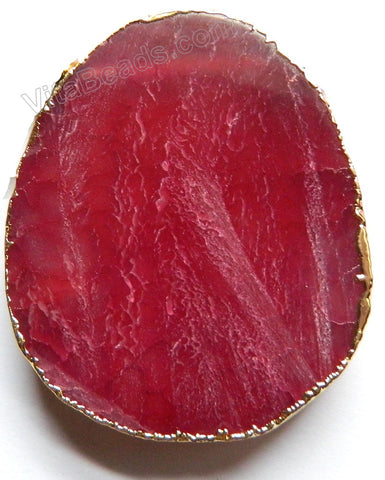 Thick Slab Pendant with Gold Trim - Dark Fuchsia Fire Agate