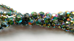 Metallic Green Peacock Crystal  -  Faceted Round  14"
