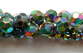 Metallic Green Peacock Crystal  -  Faceted Round  14"