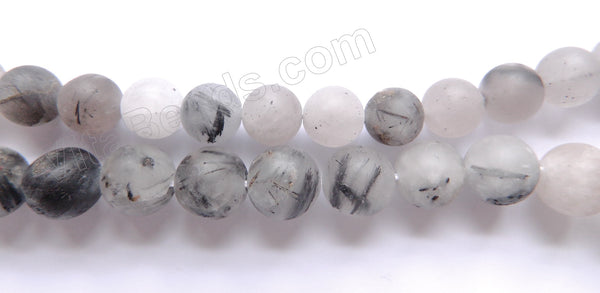 Frosted Black Rutilated Quartz  -  Smooth Round  16"