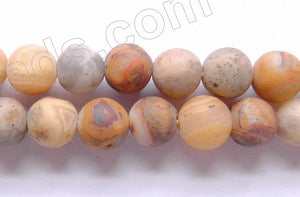 Frosted Crazy Lace Agate  -  Smooth Round Beads 16"