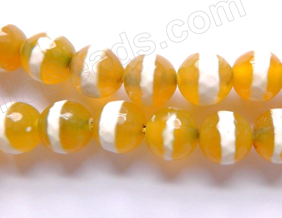 Yellow Agate w White Line  -  Faceted Round 14"