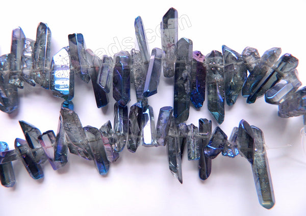 Metallic Blue Peacock Crystal Natural  -  Graduated Faceted Tooth  16"   18 - 28 mm