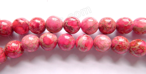 Light Fuchsia Pink Impression Jasper  -  Smooth Round Beads 16"