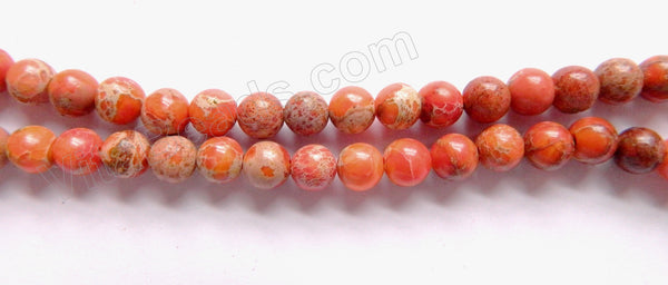 Dark Orange Impression Jasper  -  Smooth Round Beads 16"