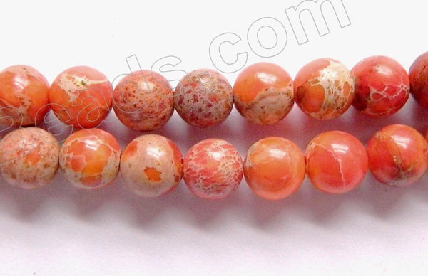 Dark Orange Impression Jasper  -  Smooth Round Beads 16"