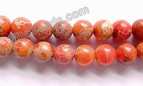 Dark Orange Impression Jasper  -  Smooth Round Beads 16"