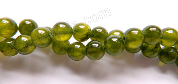 Dark Olive Semi Transparent Jade  -  Smooth Round Beads  16"