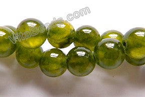 Dark Olive Semi Transparent Jade  -  Smooth Round Beads  16"