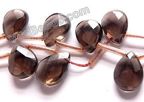 Smoky Topaz Natural AA Dark  -  10x14mm Faceted Flat Briolette  16"
