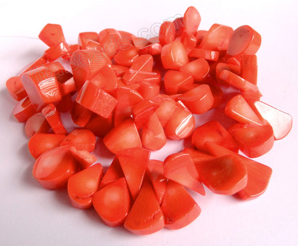 Bright Orange Coral  -  Top Drilled Flat Briolette Drops  15"