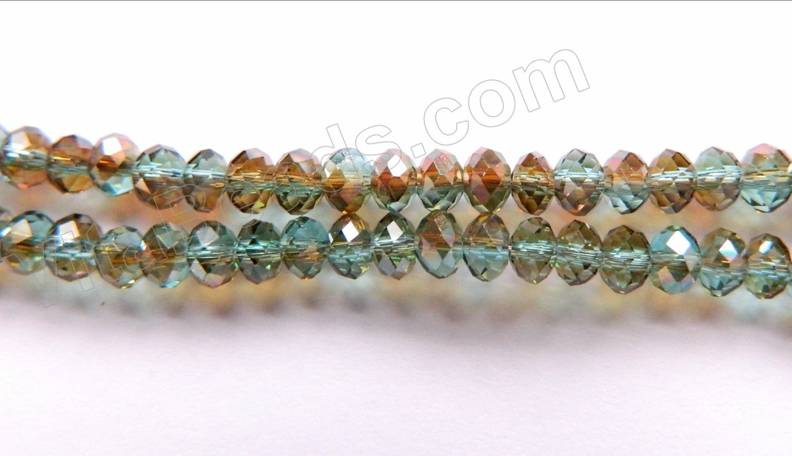 AB Coated Dark Green Brown Qtz  -  Small Faceted Rondel  18"     4 x 3 mm